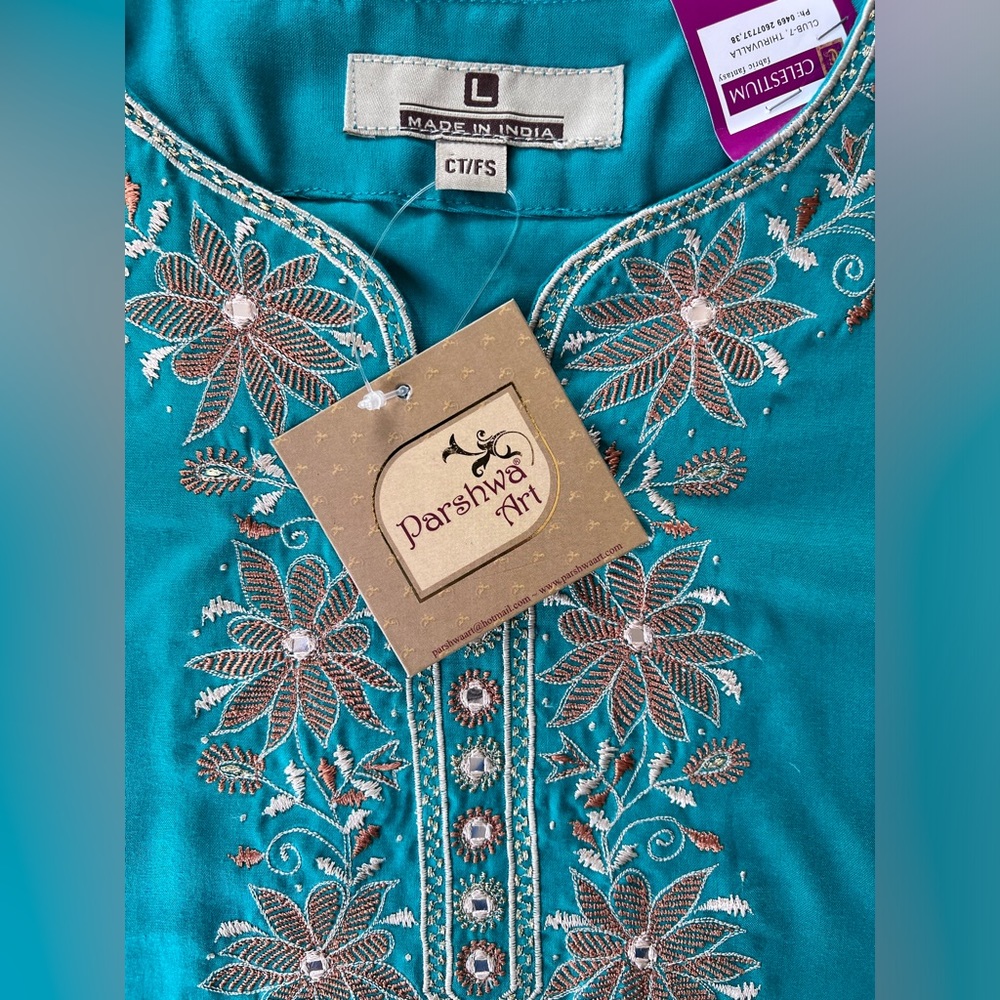 Parshwa Art NEW Indian Embroidered Embellished Tunic Long Sleeve Blouse Top - Picture 2 of 8
